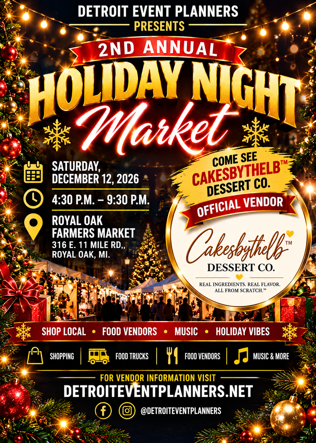 Second Annual Holiday Night Market official vendor flyer, December 12, 2026