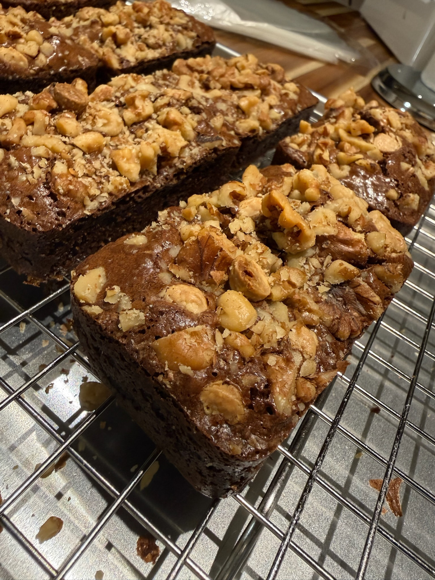 Original Cakesbythelb walnut brownies on a cooling rack